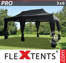 Foldetelt FleXtents PRO 3x6m Sort, inkl. 6 pyntegardiner